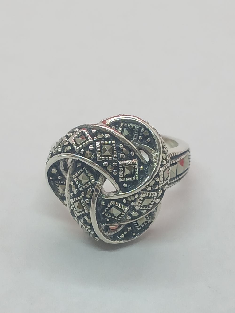 Sterling Silver Cluster Marcasite Knot Ring Sz 6
